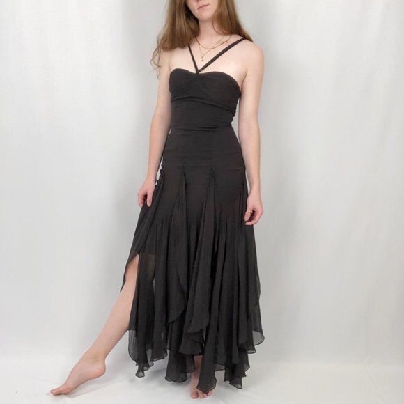Stunning 100% Silk BCBGMaxAzria Ruffle black Draped Maxi Dress/gown. Halter. - Picture 9 of 9